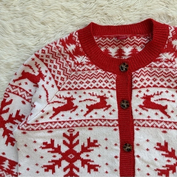 Dec. 25th Cardigan Womens Christmas Holiday Sweater Fair Isle Red White XL - Picture 5 of 11